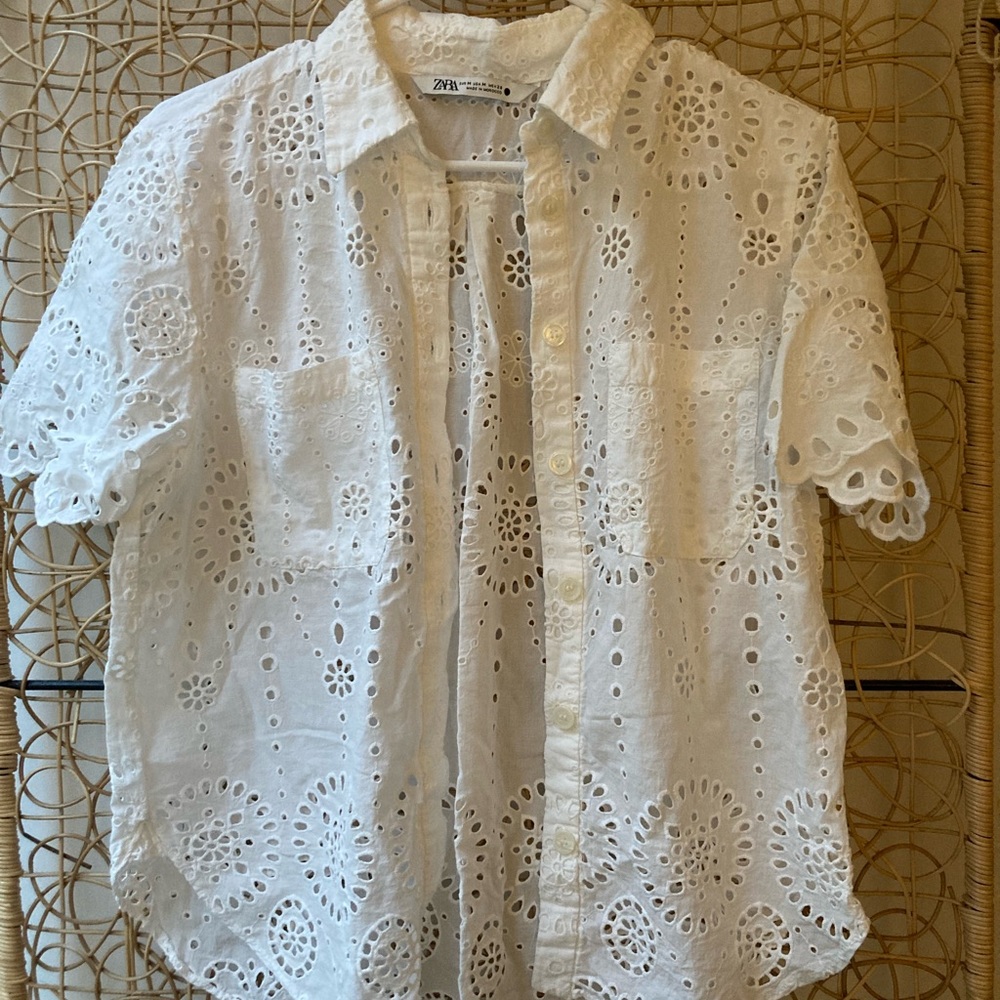 Zara White Eyelet Lace Shirt